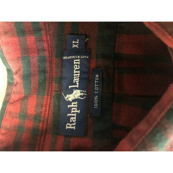 Ralph Lauren Polo Men's Dark Red & Green Plaid Button-Down Shirt 100% Cotton XL - Picture 5 of 5